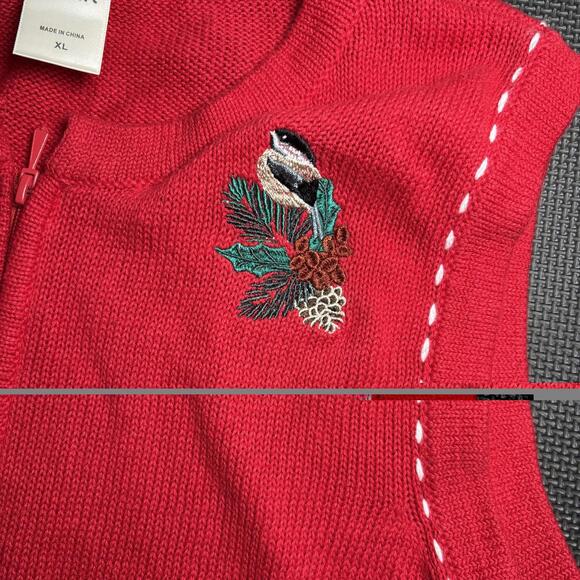 VTG 90s Blair Sweater Womens XL Country Bird Vest Red Embroidered Granny Top - Picture 3 of 6